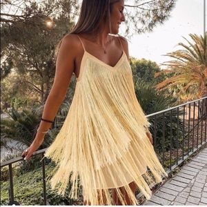 ZARA yellow fringe dress 💛